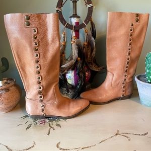 Nine West Tan Stud Studded Leather western Rustic Boho Riding Boots